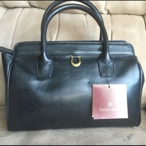 Etienne Aigner Classic Black Leather Satchel